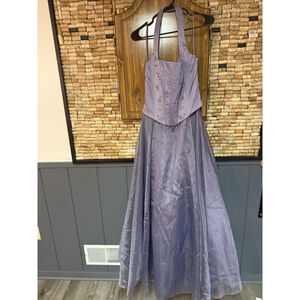 Vintage y2k NWT Alexia Purple Embroidered Beaded Corset Formal Halter Gown Sz 10